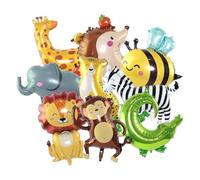 9 Pcs Jungle Animal Balloons, 20-36in Funny Animal Balloons Aluminium Foil Balloon for Forest Theme Birthday Party Decorations, Lion, Crocodile, Elephant, Leopard, Zebra, Animals, Bee(Color:9pcs)