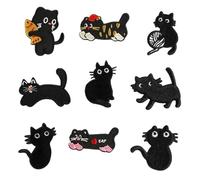 9 Pcs Kitten Sew On/Iron On Patches Cartoon Cats Embroidered Patches Sewing Applique for Backpacks Decorations