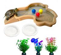 9 pcs Large Tortoise Bathing Pool Basking-Platform Amphibians Haitat Reptile Bath Water Bowl Turtle Enrichment Toys Aquarium Tank Accessories for Snake Lizard Hemit Crab Bearded Dragon Gecko