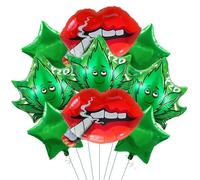 9 Pcs Let's Get Lit Balloons Kit - Marijuana Leaf, Smoking Lips, Green Stars Foil Balloon for Marijuana 420 Party, Weed Party Decorations for Adults, Have a Dope Birthday Decor