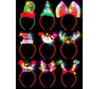 9 Pcs Light Up Christmas Headbands, Xmas Flashing LED Lights Headband, Chrismas Tree Santa Hat Elf Hat Xmas Headband, Christmas Decorations for Party Favors Costume Decor Supplies