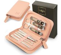 9 Pcs Manicure Kit for Men & Women - Stainless Steel Tools with Pink Travel Nail Kit Case, Nail Clippers, Cuticle Pusher, File, Gift Ready Women & Mens Manicure Set
