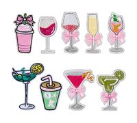 9 Pcs Martini Patches Iron On Bow Embroidered Applique DIY Sew On Repair Decoration Patch for Clothes Hats Backpack Jackets