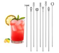9 Pcs Metal Martini Cocktail Picks, 4.2 Inches Olive Appetizer Skewers Stainless Steel Martini Garnish Sticks Reusable, Metal Toothpicks for Drinks, Bar Accessories Supplies for Bartenders (Sliver)