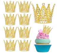 9 Pcs Mini Gold Crown Cake Toppers - Small Queen & Princess Crown Decorations, Perfect for Cupcakes, Birthday Cakes & Party Dessert Decor