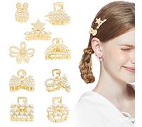 9 Pcs Mini Pearl Hair Clips Gold Metal Claw Clips Bangs Styling Claw Clips Sweet Barrettes Claw Crab Hairpins Fashion Sparkly Hair Accessories for Women Girls
