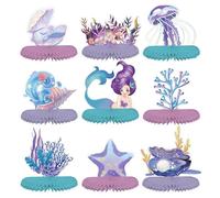 9 Pcs Ocean Sea Animal Honeycomb Centerpieces,Sea World Animal Theme Party Decoration,Ocean Themed Marine Creature Table Decorations,Shell Mermaid Shaped Table Honeycomb for Kids Birthday Baby Shower