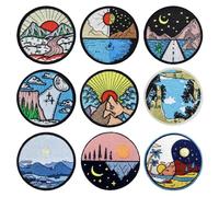 9 Pcs Outdoor Scenery Iron on Patches for Jackets,Assorted Outdoor Travel Adventure Hiking Camping Embroidered Sew on Nature Landscape Sunrise Patches for Hats Backpack Clothes Jackets Jeans