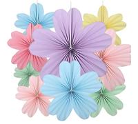 9 Pcs Paper Decorations Hanging, Paper Fan Decorations, Macaron Color Flower Fans for Wedding, Birthday Party, Festival, Tea Party, Boys and Girls(35/25/20 cm Each 3 Pcs)