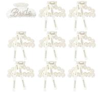 9 Pcs Pearl Bridesmaid Hair Claw Clips With Ribbon and 1Pack Acrylic Bride Claw Hair Clip With Rhinestone Bride Logo Set,Bachelorette Bridal Party Favors Present Bridesmaid Proposal Gifts
