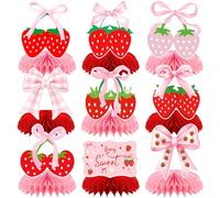 9 PCS Pink Bow Strawberry Honeycomb Centerpieces Bow Strawberry Birthday Party Decorations Berry Sweet Strawberry Theme Table Centerpieces Decorations for Girls Berry First 1st Birthday Baby Shower