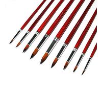 9 Pcs Pointed Round Paint Brushes Set with Synthetic Sable Hair for Fine Art, Miniature, Scale Model Painting in Acrylic, Oil, Watercolour for Students and Professionals