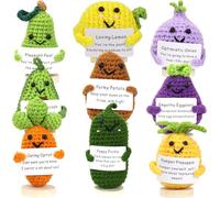 9 Pcs Positive Crochet Dolls with Support Card, Mini Funny Crochet Gift with Wooden Base for Women, Handmade Cute Knitted Dolls Bulk for Christmas Birthday Gift Room Decoration Encouragement Support