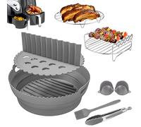 9 Pcs Premium Ninja Air Fryer Accessories, Collapsible Round Silicone Air Fryer Liner, Design to fit AF100UK, AF160UK, Ninja 15 in 1 Multicooker, 3.8L & Above Round Air Fryers, 2.6mm Thickness (Grey)