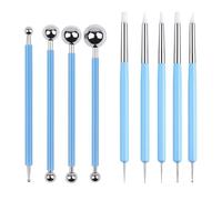 9 Pcs Professional Polymer Clay Tools Set with Silicone Ball Stylus - Polymer & Air Dry Clay Tools Kit for Embossing, Ceramic Shaping, Dotting and Pottery Modelling (Blue Ball Stylus + Dual-End Pens)