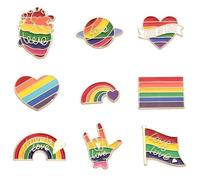 9 Pcs Progress Pride Pin,Rainbow Brooches Bisexual,Brooch Pride Accessories,Rainbow Flag Heart Love Brooch Pin Set LGBT Enamel Pins,for Men Women Transgender Clothes Bags Hats