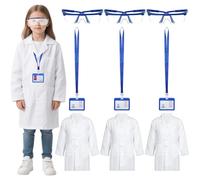 9 PCS Scientist Costume Lab Coat Doctor White Coat with Goggles and Card Holder, Career Day Dress Up Role Play Halloween Cosplay Costume for School Project and Experiments Outfit (Large)