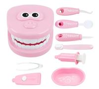 9 Pcs/Set Dental Early Education Brushing Toys, Dental Scene Toys, Cartoon Tooth Brushing Model, Preschool Teaching Learning Toy Doctor Playset for Toddlers Costume Role Play (Pink)