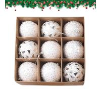 9 Pcs Shatterproof Christmas Tree Baubles - 8cm White Giltter Sparkle Xmas Ball Ornaments for Winter Tree Decorations