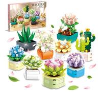 9 Pcs Small Flower Botanical Collection Succulent Set 832 Pcs Lego Compatible Artificial Plants Set for Home Office Decor Block Toys