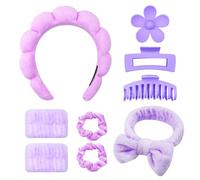 9 Pcs Spa Headband for Washing Face Wristband, Spa Bow Headband Set, Multi Functional Makeup Headband, Soft Non Slip Hair Band for Daily Life Skincare Facial, Purple