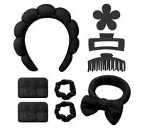 9 Pcs Spa Headband for Washing Face Wristband, Spa Bow Headband Set, Multi Functional Makeup Headband, Soft Non Slip Hair Band for Daily Life Facial Skincare,Black
