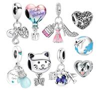 9 Pcs Sparkling Silver Charms,Zinc Alloy Travel Theme Charms for Pandora Bracelets & Necklaces,Elegant Versatile Bead Charms,DIY Jewelry Making Kit for Daily Wear,Gift for Women,Girls & Teens