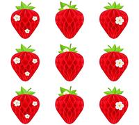 9 Pcs Strawberry Party Decorations Strawberry Honeycomb Balls Birthday Favors Berry Table Centerpieces Tissue Paper Honeycomb Tabletop Hanging Decor Party Supplies