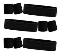 9 Pcs Sweatbands Headband Wristband Set Colorful Striped Terry Cloth Sports Athletic Gym 80s Sweat Headbands Wrist Bands (Black)