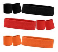 9 Pcs Sweatbands Headband Wristband Set Colorful Striped Terry Cloth Sports Athletic Gym 80s Sweat Headbands Wrist Bands (Black, Red, Orange)