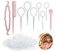 9 Pcs Topsy Tail Hair Tool With 1500 Pcs Elastic Hair Ties Hair, Hair Braiding Kit Hair Looping Tool Rat Tail Comb Ponytail Holders for Kids Girls Hair Braiding Hair Wedding Hairstyle
