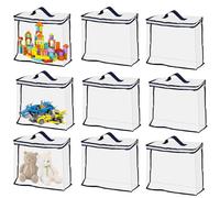 9 Pcs Toy Storage Bags with Zipper, 15.7x11.8x3.9 Inch Clear Storage Bags PVC Toy Organizing Bags Toy Bags for Building, Blocks, Puzzles, Toys, Books (Navy blue)
