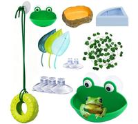 9 Pcs Tree Frog Habitat Kit,Frog Tank Accessories Set,Reptile Decorations for Terrarium,Tank Terrarium Accessories with Water Dish,Feeding Dish,Decorative Plants,Tire Swing for African Dwarf, Toad