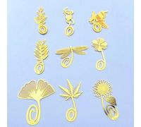 9 PCS Ultrafine Metal Bookmark Clover, Ginkgo Biloba, Dragonfly, Monkey, Feather, Grain, Butterfly, Sunflower, Olive Branch, Chinese Style Ultrafine Golden Hollow Metal Bookmark