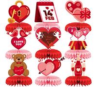 9 PCS Valentine Honeycomb Centerpieces - Valentine Honeycomb Table Decorations Valentines Table Decor | Valentines Day Decorations, Heart Shaped Cupid Valentine Decorations for Classroom (RED)