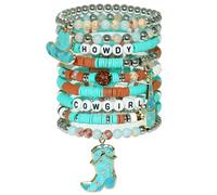 9 PCS Western Cowgirl Beaded Stretch Bracelets for Women, Stackable Cowgirl Hat Boot Accessories, Summer Beach Bohemian Jewelry Christmas Birthday Gifts, 6.77 Inch, Vinyl, no gemstone