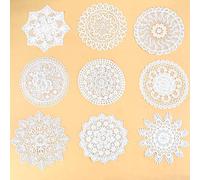 9 Pcs White Lace Doilies for Tables 6" Crochet Handmade Lace Coasters Vintage Flower Round Cotton Doilies Rustic Round Placemats for Kitchen Dining Room Christmas Winter Wedding Cup Vase Decoration