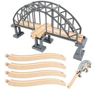 9 Pcs Wooden Train Suspension Bridges Train Bridge Model Tracks Grey Crossing Track Bridge Wooden Train Ascending Tracks for Tracks Accessories Train Scene Layout Props
