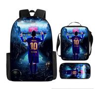 (9, Pencil bag) Football star Lionel Messi peripheral backpack three-piece children's school bag