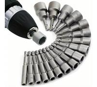 9-Piece 1/4" Hex Magnetic Power Nuts Driver Set, Metric & SAE Nut Drivers for Impact Drill (5-13mm) Screwdriver Bit, Quick-Release Extension