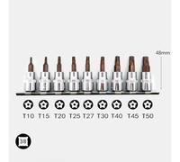 9-Piece 3/8 Inch Drive 5-Point Star Torx Socket Set for T10-T50 Screwdriver Bits - Metal Socket Sleeves with Notched Drive End Lock, Anti-Rust