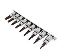 9-Piece 5 Point Star for Torx Screwdriver Bit Socket Set with 3/8 Inch Drive Sleeve Adapter for -T50 Automotive and Mechanical Applications
