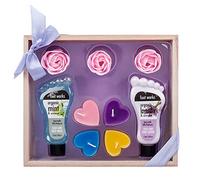 9 Piece Attractive Organic Mint & Wormwood Ladies Foot Wooden Gift Set Box - Includes Foot Lotion, Wash, Soap Flowers and Candles