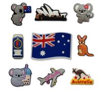 9-Piece Australia Travel Clog Charms Set - Aussie Kangaroo, Koala & Sydney Opera House Shoe Charms Pack - Novelty Australian Flag Vacation Gift Accessories for Holiday Clogs To Fit Crocs