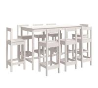 9-Piece Bar Set White Solid Pine Wood with 1 Bar Table 180 x 80 x 110 cm and 8 Bar Chairs 40 x 40 x 112 cm for Dining Area Kitchen Modern Rustic Space Saving Stable