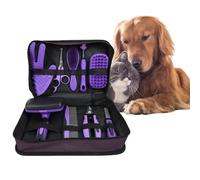 9 Piece Brush Set for Dogs & Cats, Claw Cutter with File, Dematting Comb, Bath Brush & Shampoo Scrubber with Grooming Accessories for Short and Long Hair