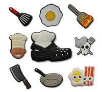 9-Piece Chef & Kitchen Clog Charms Set - Culinary Baker, Cook & Hospitality Shoe Charms Pack - Novelty Fried Egg, Cleaver, Grilling Gift Accessories for Kitchen Clogs To Fit Crocs