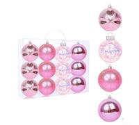 9 Piece Christmas Ornament Collection Featuring Red Glitter Balls and Bowknot Elements, Plastic Build with Hanging Strings for Tree and Wreath Use (5)