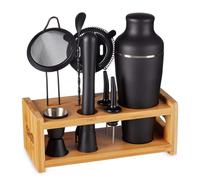 9-Piece Cocktail Shaker Bartender Kit with Stand, Matte Black Bar Tools | Boston Shaker, Mixing Spoon, Muddler, Measuring Jigger, Mesh & Regular Strainer, Liquor Pourers & More Professional Tools