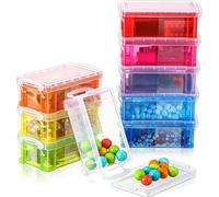 9 Piece Colorful Crayon Box Assorted Color Small Plastic Box Translucent Stackable Tool Storage Case Plastic Organizer Container with Lid for Makeup Office Items, 5.3" x 2.9" x 1.9", 8 Color